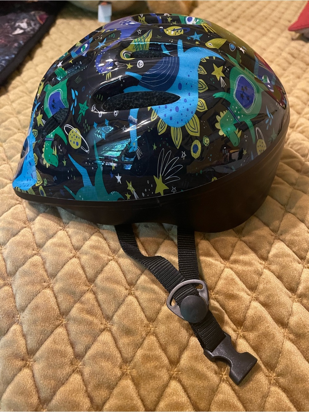 Kids Space Animal Bike Helmet - Black with Blue & Green Accents